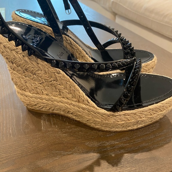 Christian Louboutin Mafaldina Spike Red Sole Wedge Espadrilles - Picture 3 of 8
